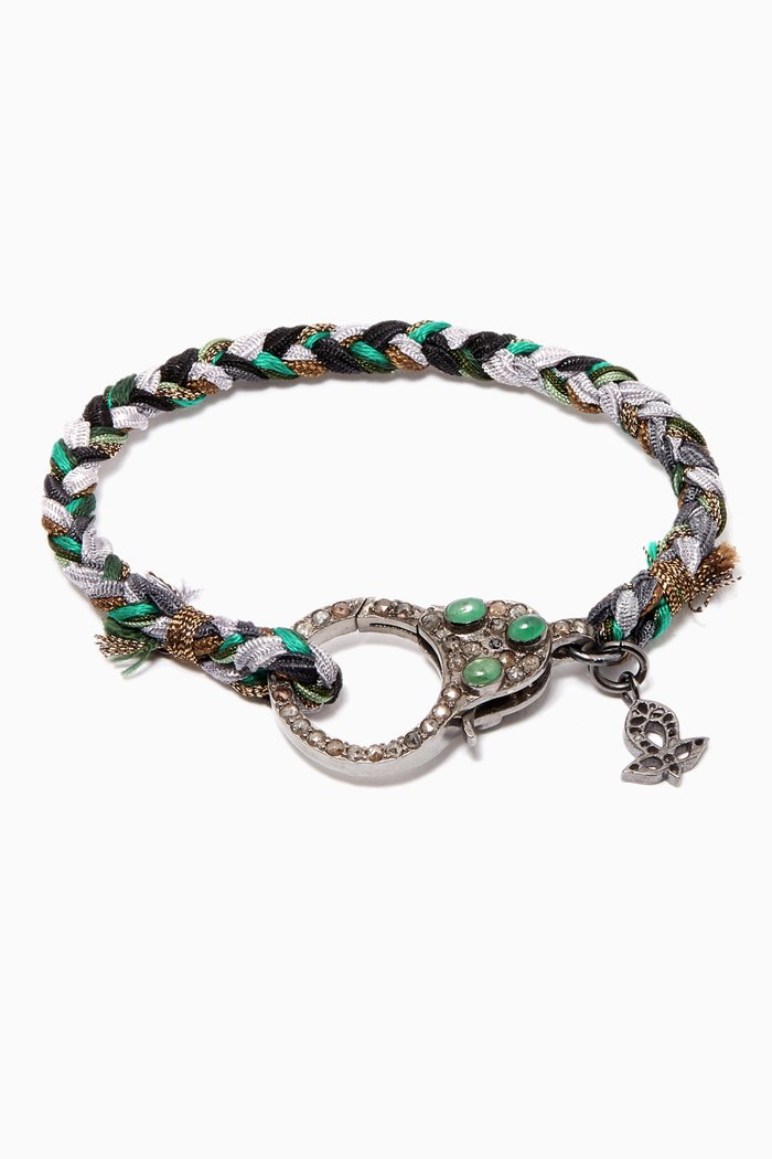 

Small Clasp Emerald & Diamond Bracelet in Sterling Silver, Green