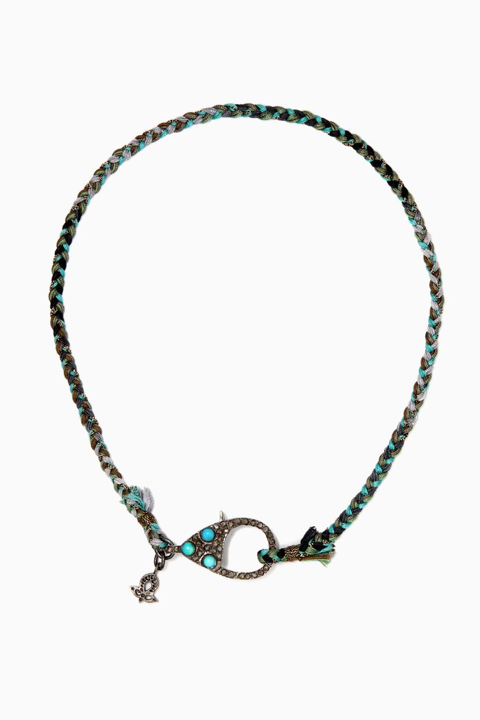 

Clasp Necklace with Turquoise & Diamonds in Sterling Silver, Blue