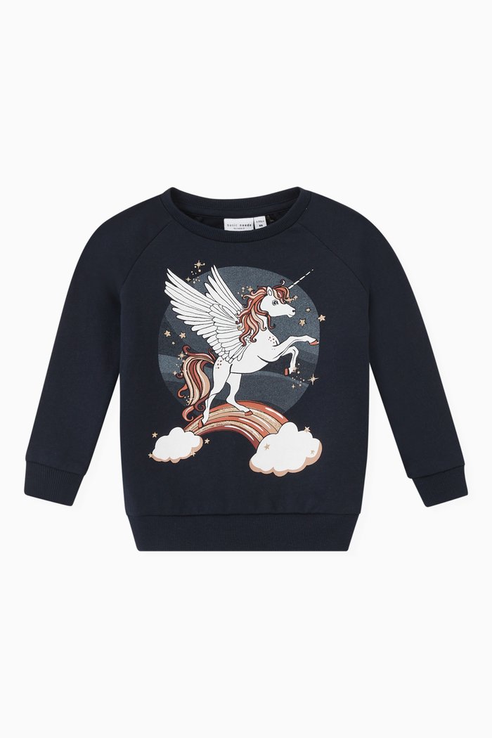 

Unicorn Print Sweatshirt in Organic Cotton, Blue