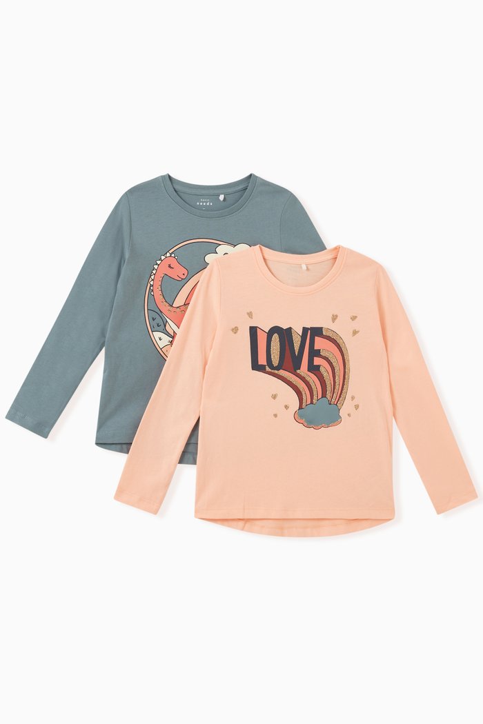 

Love & Dino Print T-shirts in Cotton, Set of 2, Multicolour