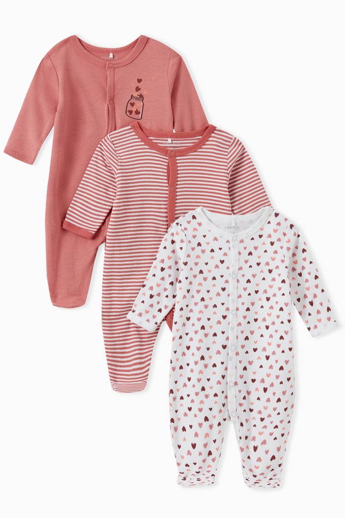 

Snap Button Pyjamas in Organic Cotton, Set of 3, Pink