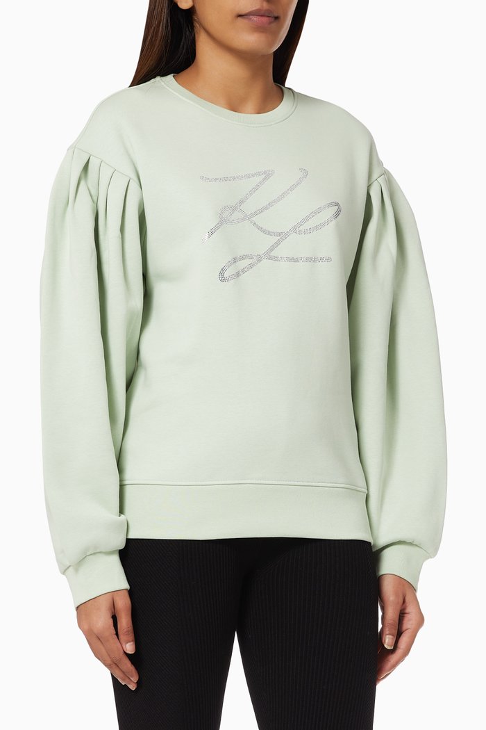 

KL Sequinned Sweatshirt in Cotton Jersey, Green