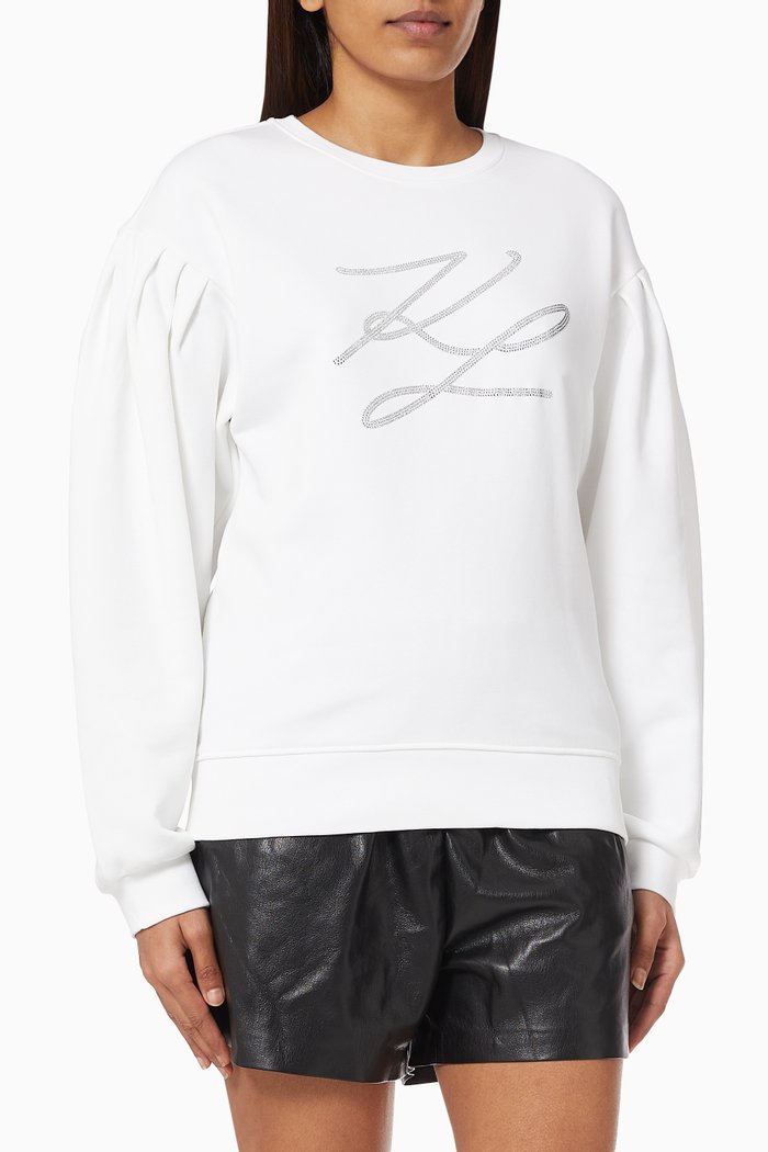 

KL Sequinned Sweatshirt in Cotton Jersey, White