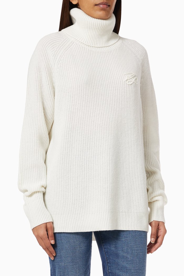 

KL Logo Sweater in Cashmere-blend Knit, White