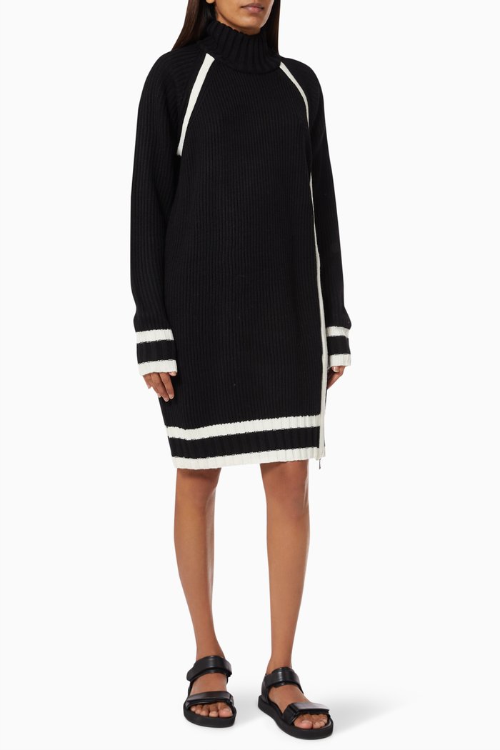 

Zipper Sweater Dress in Wool-blend Knit, Black