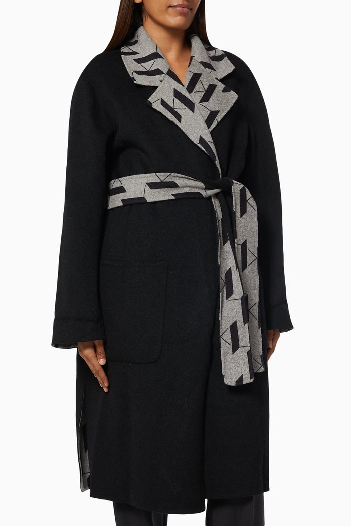 

KL Monogram Reversible Coat in Wool, Black