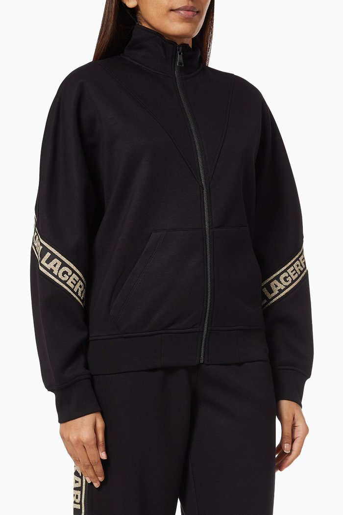 

KL Glitter Logo Tape Sweatshirt in Cotton-blend Jersey, Black