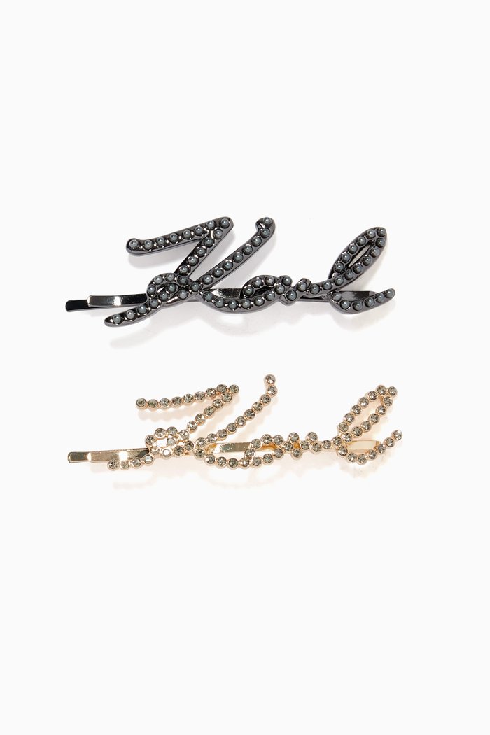 

K/Signature Rhinestone Hair Clip, Set of 2, Grey