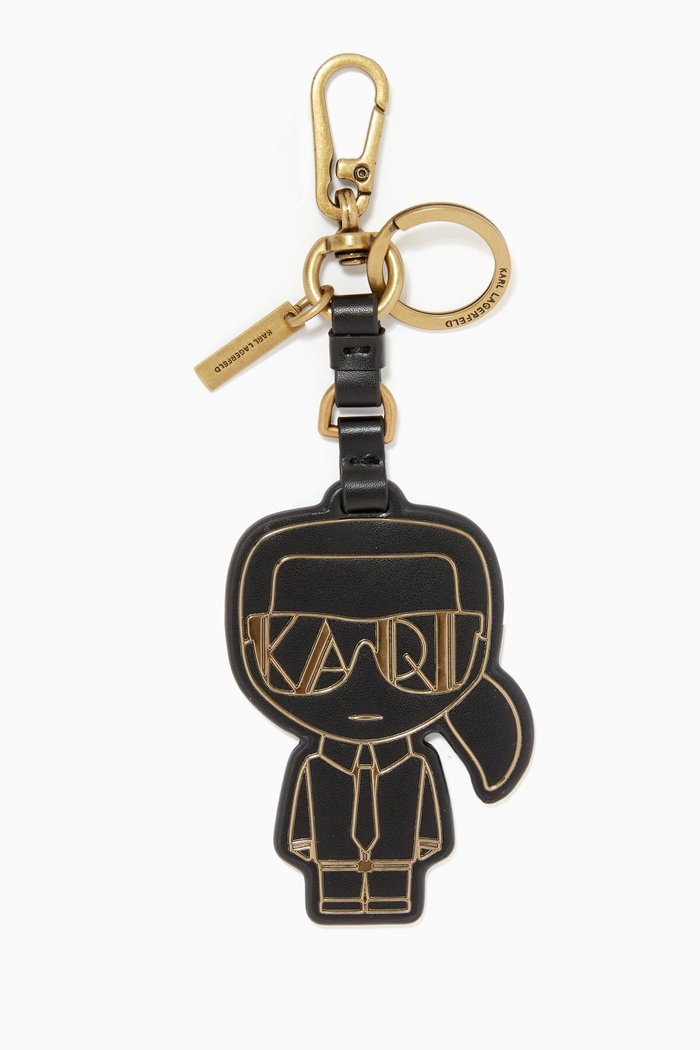 

K/Ikonik Karl Art Deco Keychain in Leather, Black
