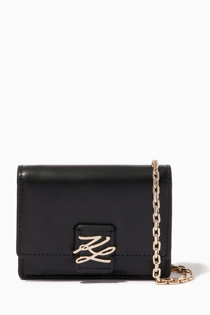 

K/Autograph Wallet on Chain in Leather, Black