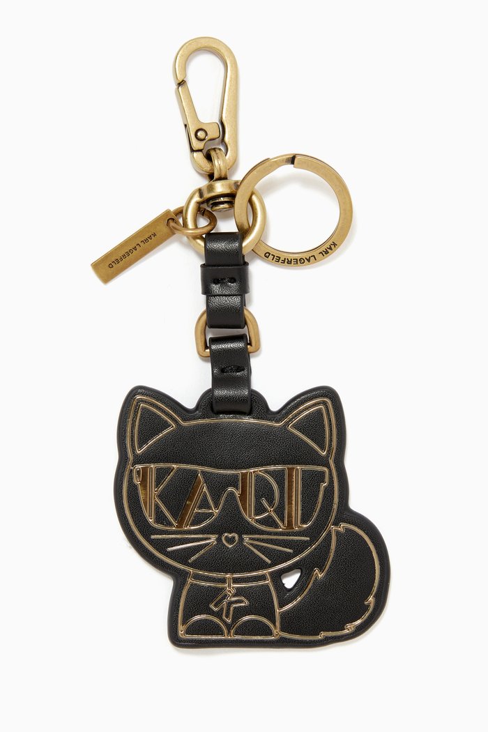 

K/Ikonik Choupette Art Deco Keyring in Leather, Black