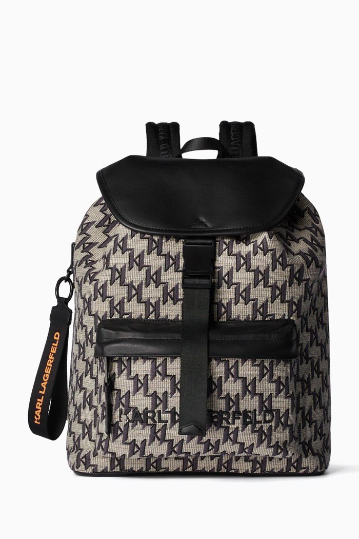 

KL Monogram Backpack in Cotton & Leather, Multicolour
