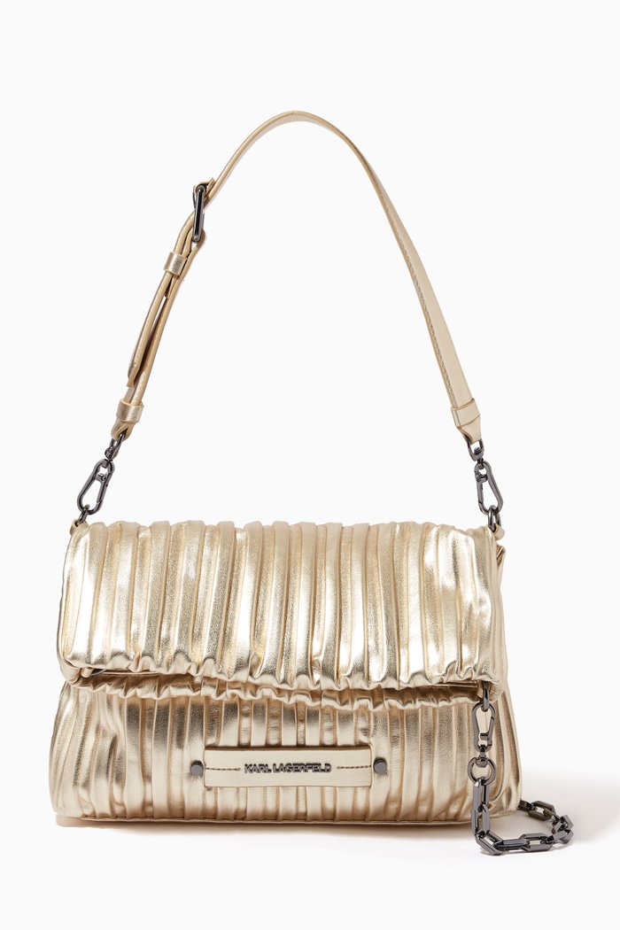 K/Kushion Folded Tote Bag in Metallic Leather, Gold