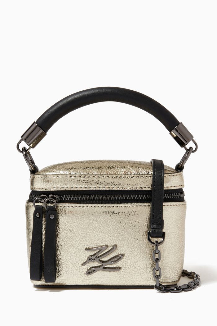 

K/Autograph Kase Mini Bag in Metallic Leather, Brown