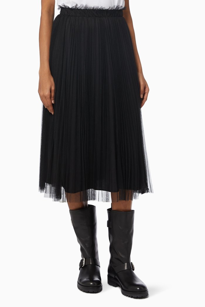 Cicala Pleated Skirt in Tulle, Black