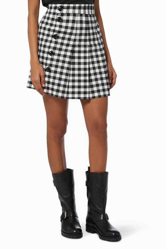 

Termo Gingham Check Mini Skirt in Rayon Viscose, Black