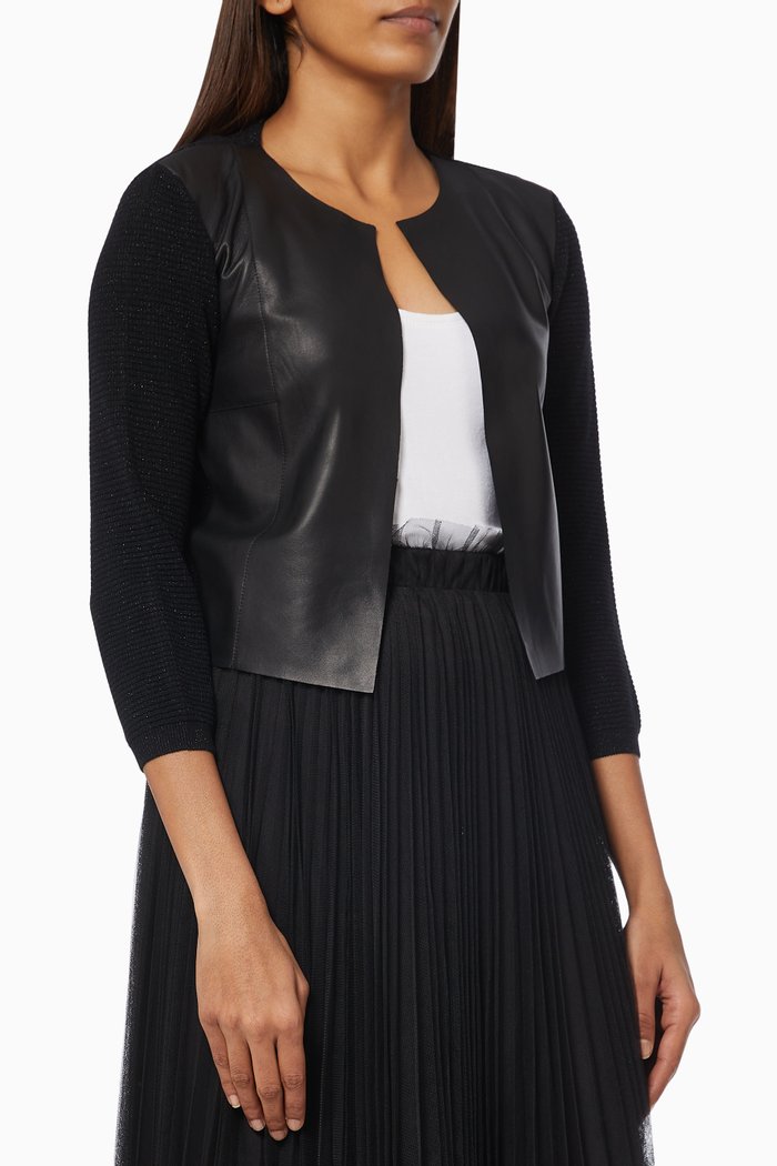 

Saba Jacket in Leather & Rayon Viscose Knit, Black