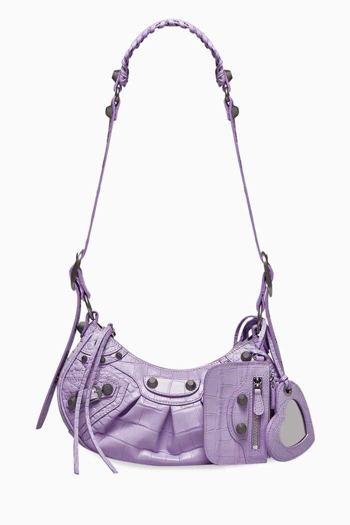 

Le Cagole XS Shoulder Bag in Crocodile Embossed Calfskin, Purple