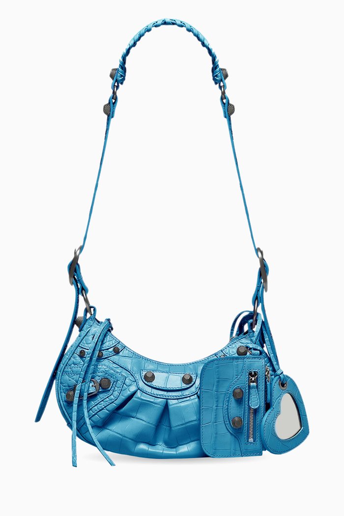 

Le Cagole XS Shoulder Bag in Crocodile Embossed Calfskin, Blue