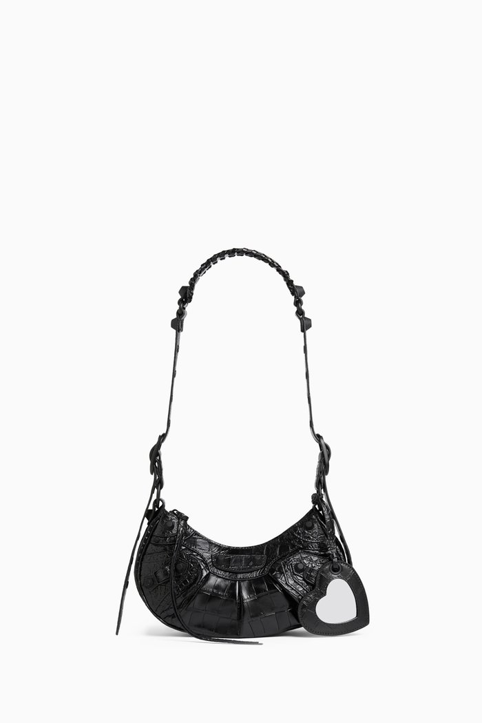 

XS Le Cagole Shoulder Bag in Crocodile Embossed Calfskin, Black