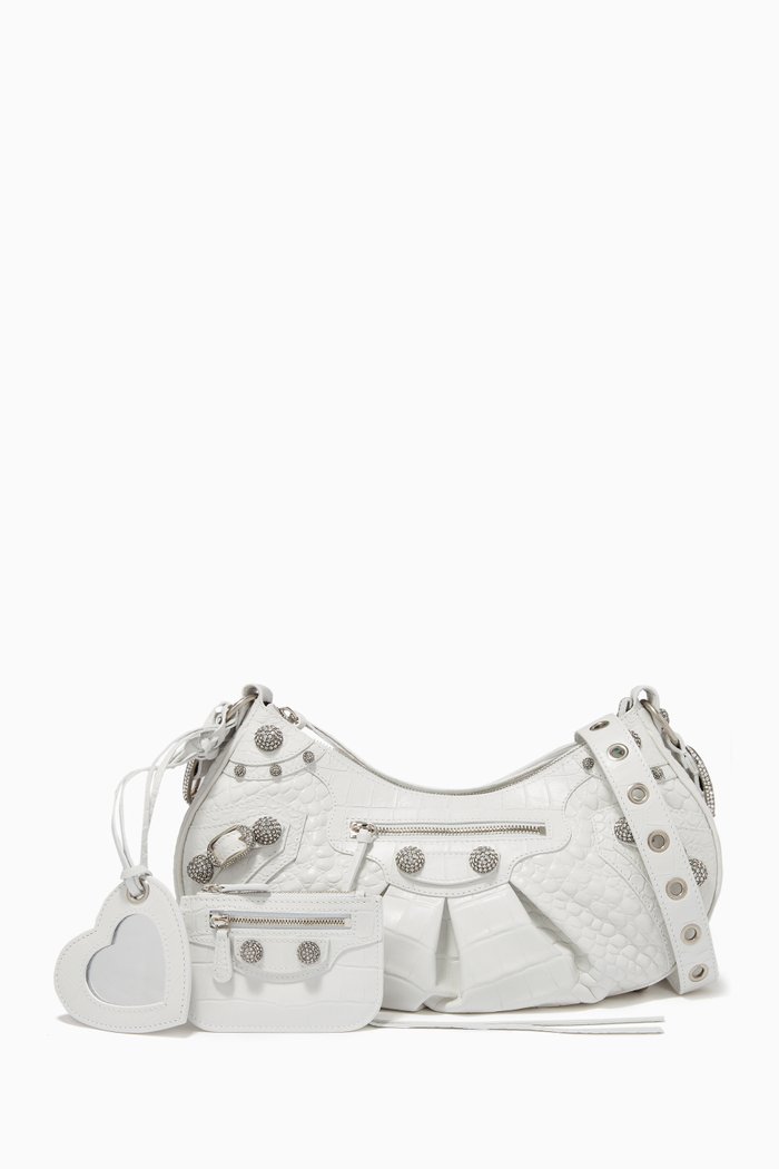 

Le Cagole Small Shoulder Bag in Crocodile Embossed Calfskin, White
