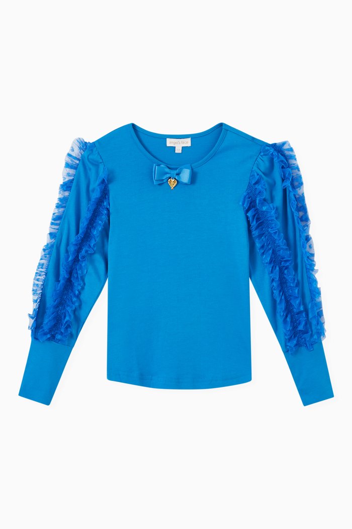 

Harlie Puff Sleeve Top in Cotton, Blue