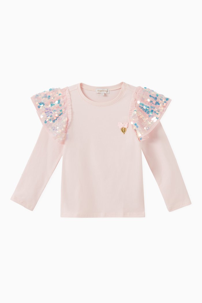 

Cassia Sequin Ruffle Top in Cotton-jersey, Pink