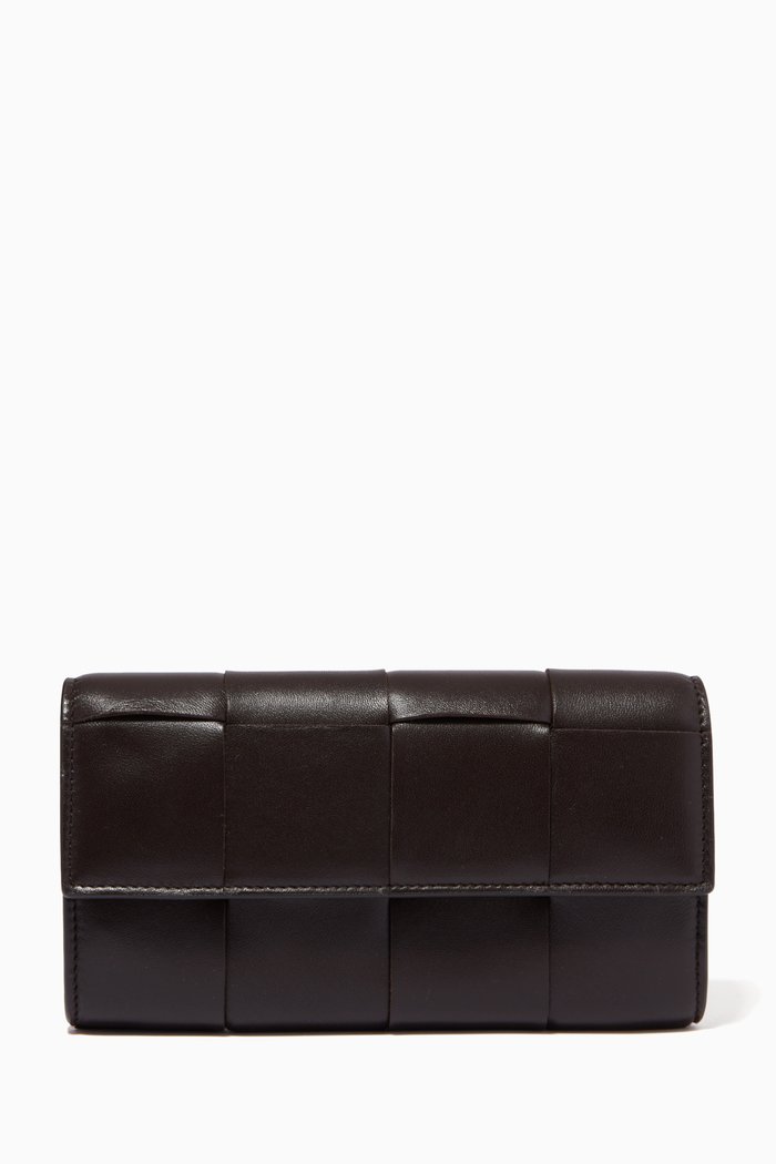 Flap Wallet in Intrecciato Nappa, Brown