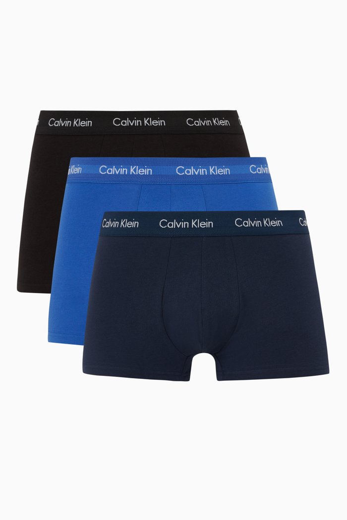 Logo Trunks in Cotton, Set of 3, Blue