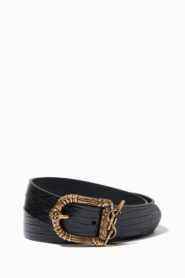 

Celtic Belt in Lizard Embossed Leather, Black