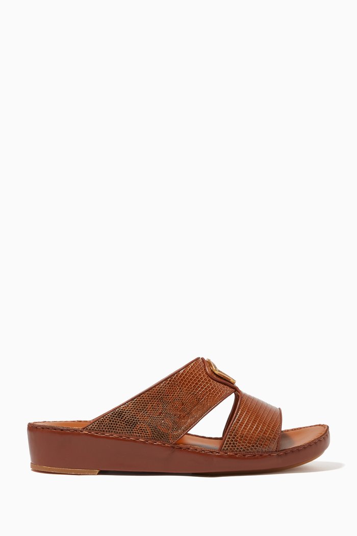 

Peninsula Sandals in Lizard Leather, Brown