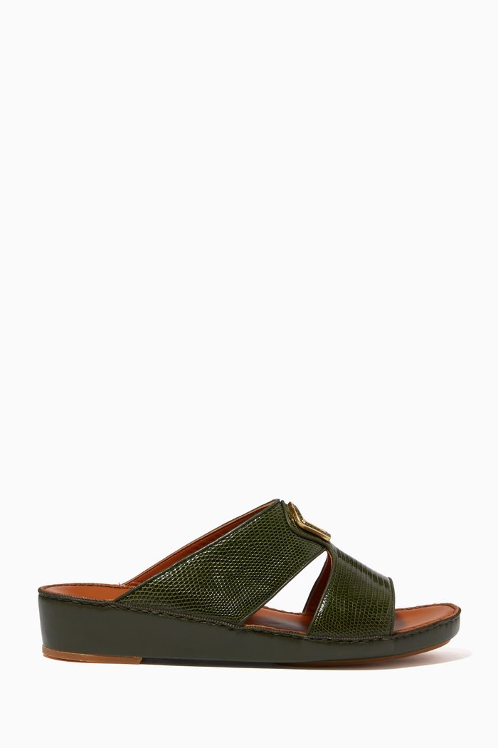 

Peninsula Sandals in Lizard Leather, Green