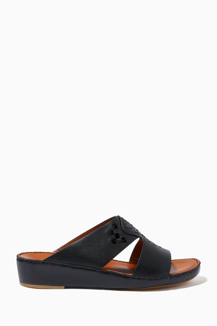 

Peninsula Crocodile Insert Sandals in Softcalf, Black