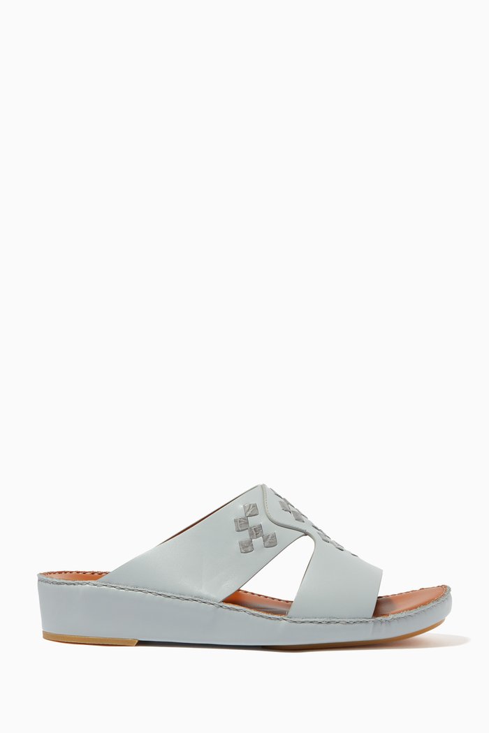 Peninsula Sandals with Crocodile Insert in Softcalf, Grey