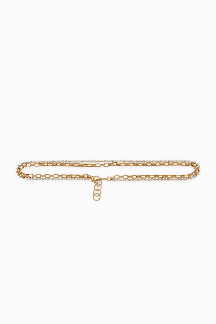 

Rectangular Cable-chain Belt in Metal with Rhinestones, Gold