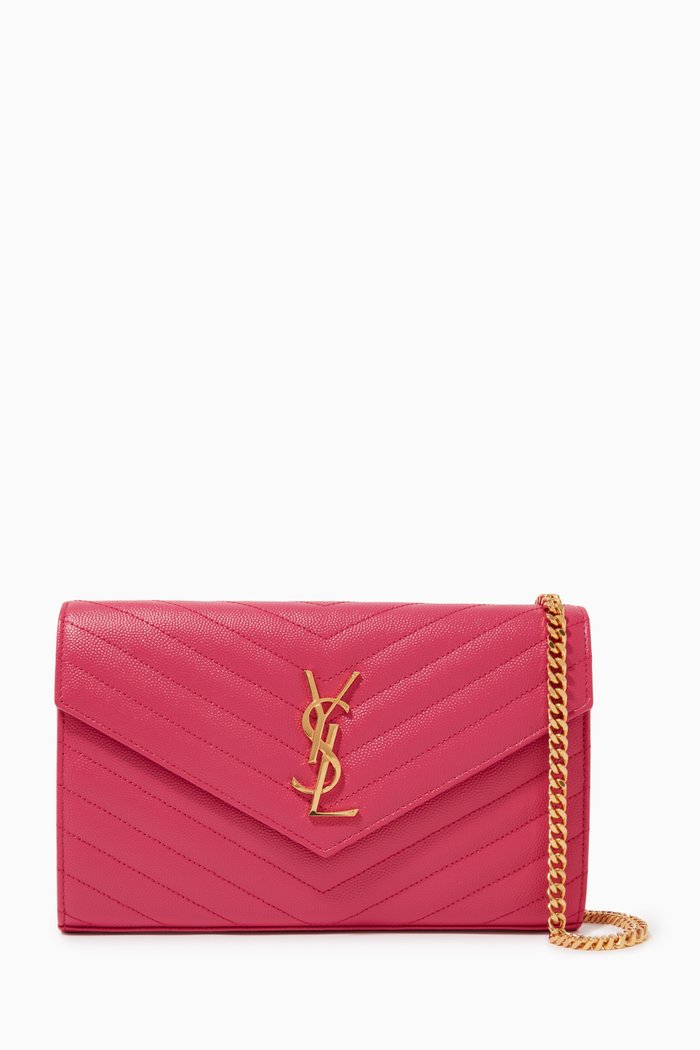 

Monogram Chain Wallet in Grain de Poudre Embossed Leather, Purple