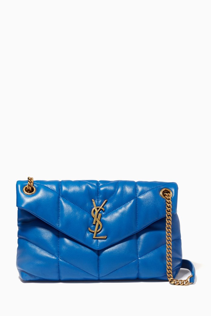

Small Puffer Bag in Quilted Lambskin, Blue