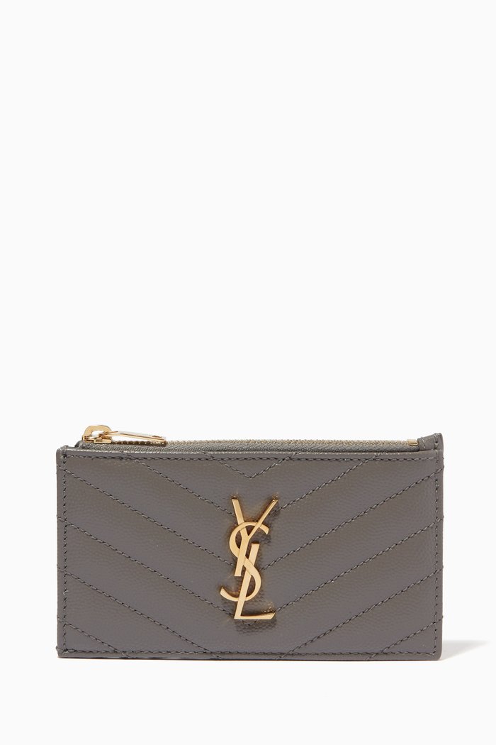 

Cassandre Fragments Zip Card Case in Matelassé Leather, Grey