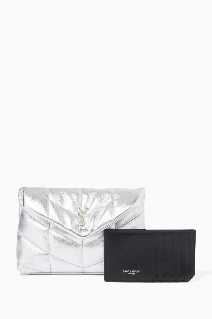 

Small Puffer Pouch in Crinkled Lamé Leather, Silver