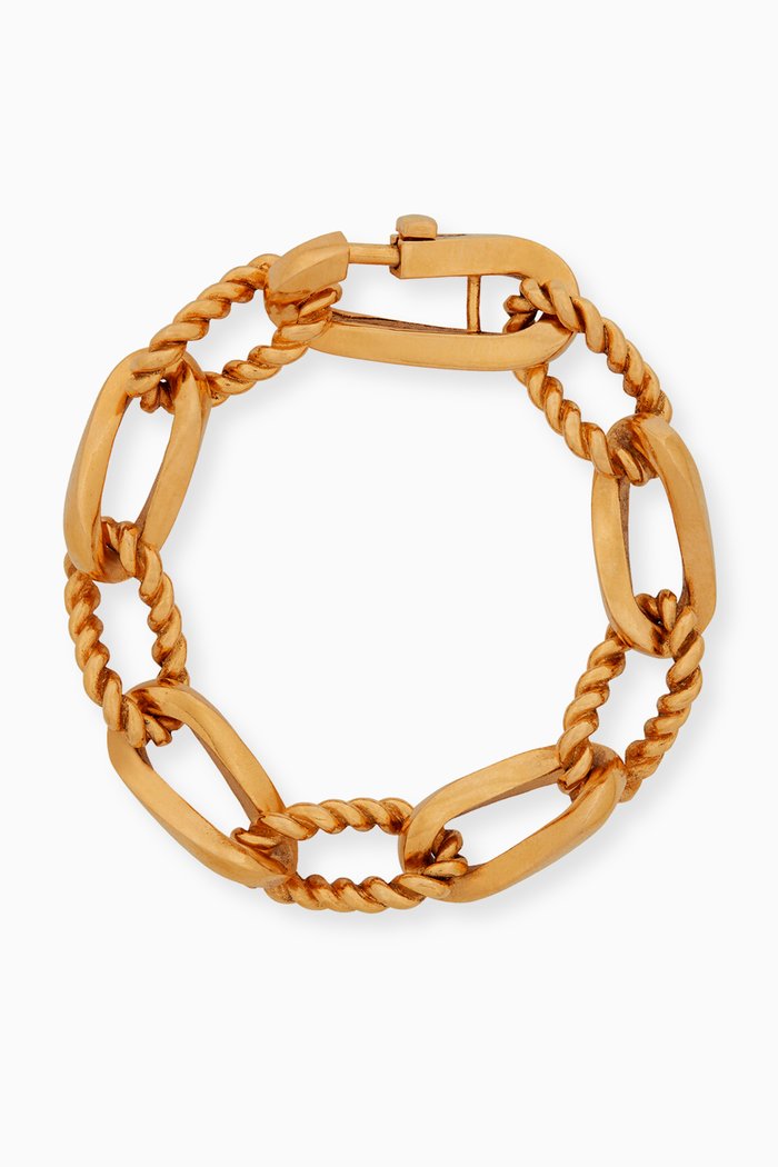 

Bi-textured Chain Bracelet in Brass, Gold