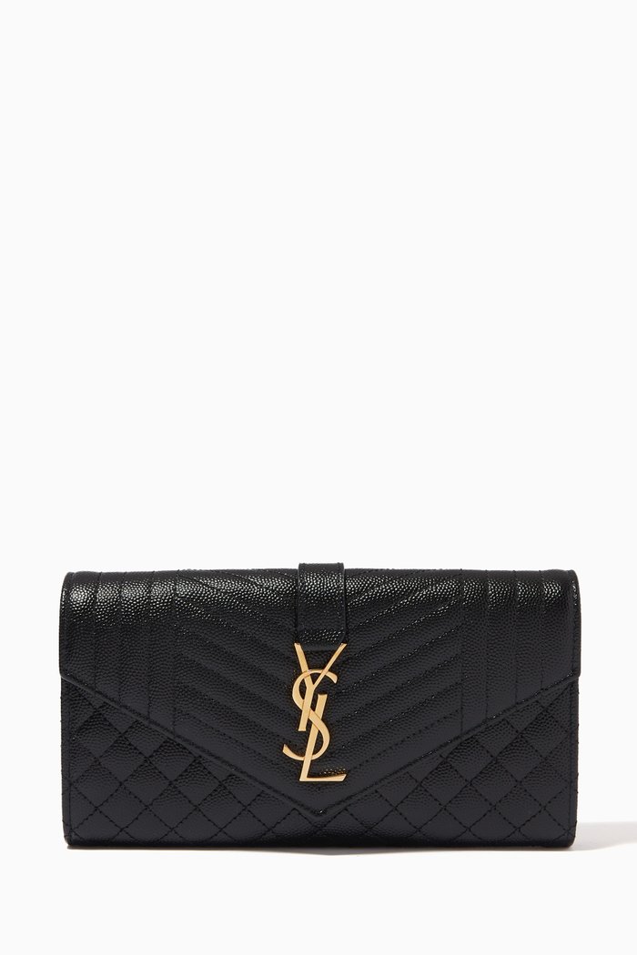 

Large Flap Wallet in Mix Matelassé Grain de Poudre Embossed Leather, Black
