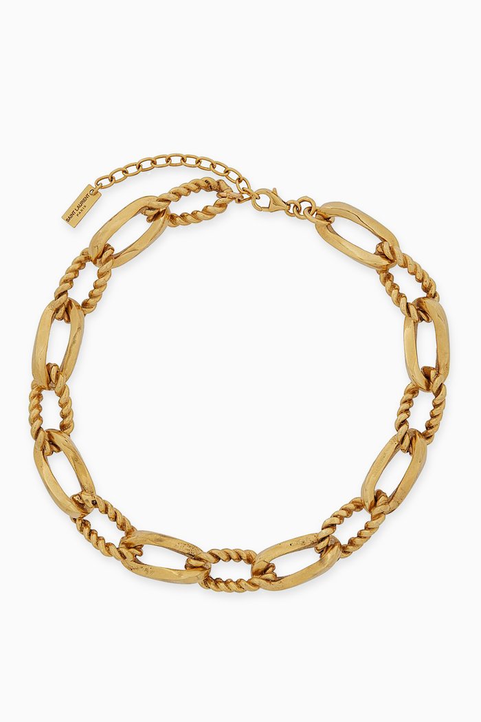 

Bi-textured Chain Choker in Metal, Gold