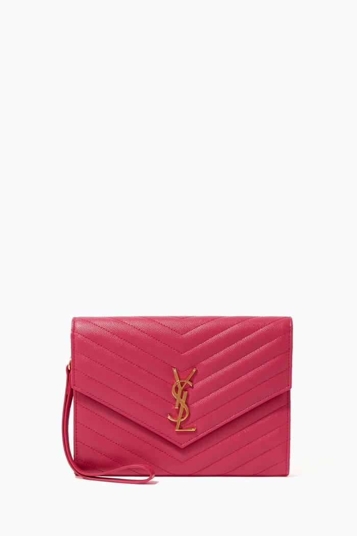 Cassandre Clutch in Matelassé Leather, Pink