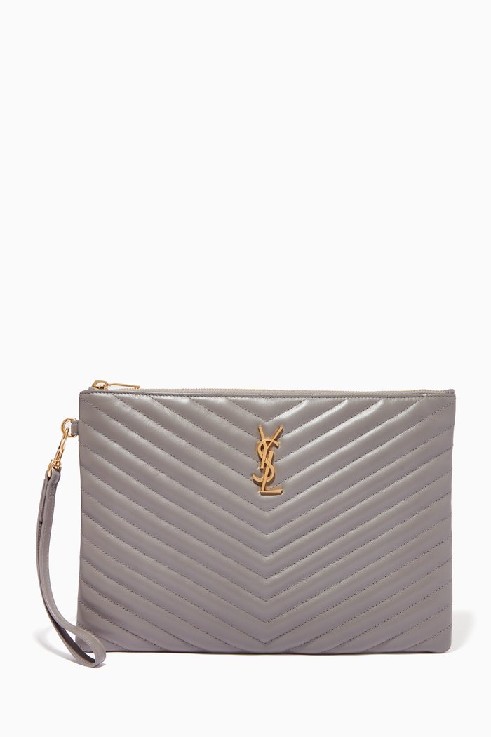 

Monogram Tablet Pouch in Matelassé Leather, Grey