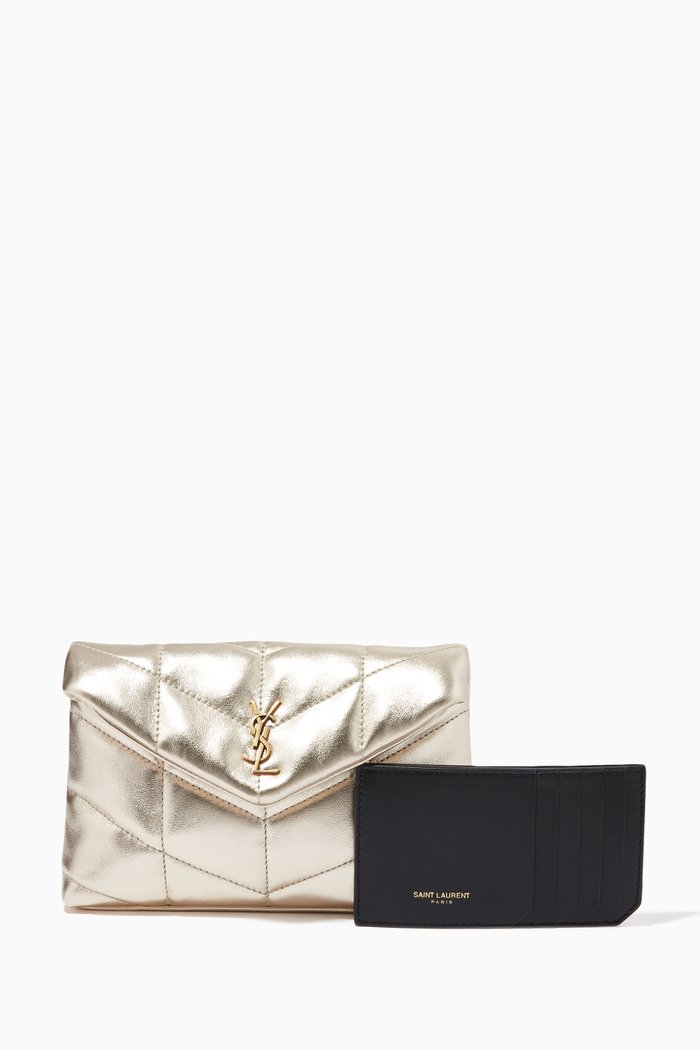 

Small Puffer Pouch in Crinkled Lamé Leather, Gold
