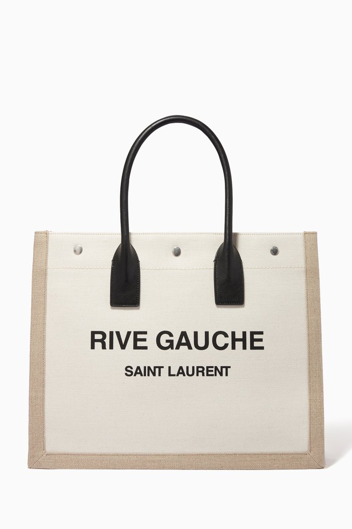

Rive Gauche Tote Bag in Linen & Leather, Pink