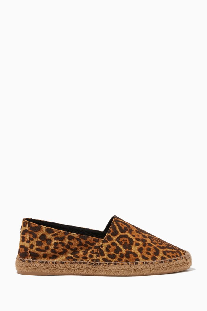 

YSL Embroidered Espadrilles in Leopard-print Canvas, Brown
