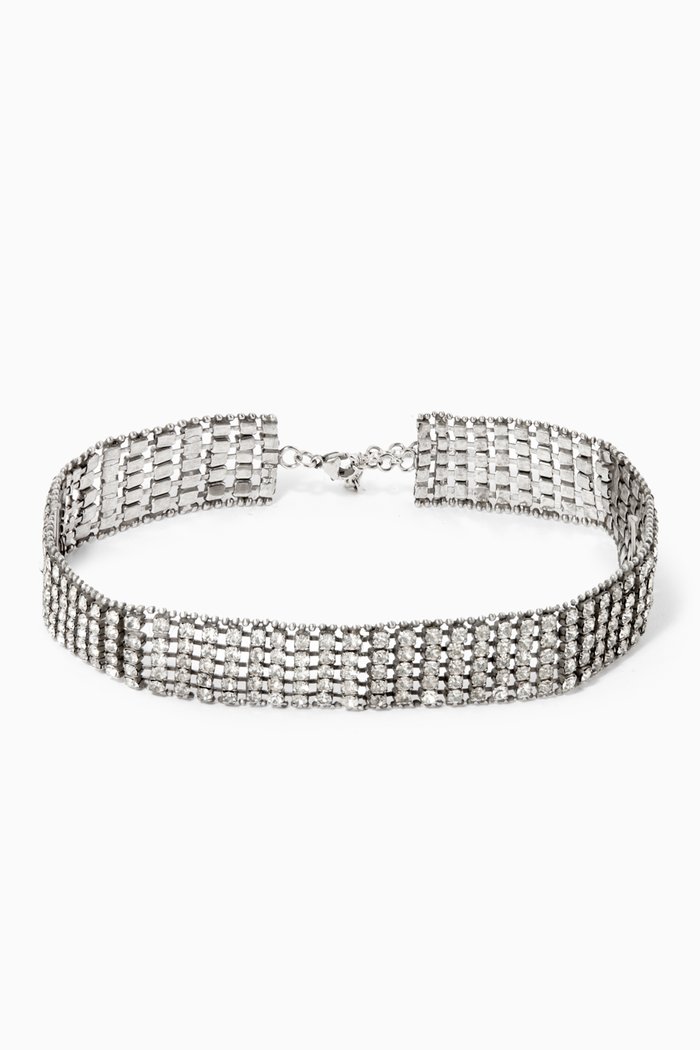 

Crystal Chunky Knitted Choker in Metal, Silver