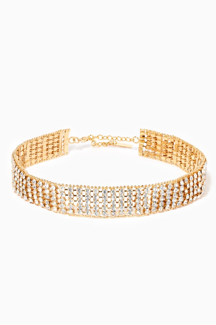 

Crystal Chunky Knitted Choker in Metal, Gold
