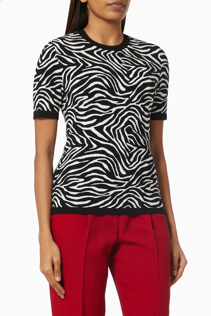 

Zebra Print Top in Viscose Knit, Black